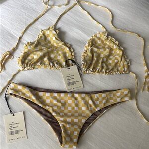 Acacia Swimwear Yellow and White Bikini Set